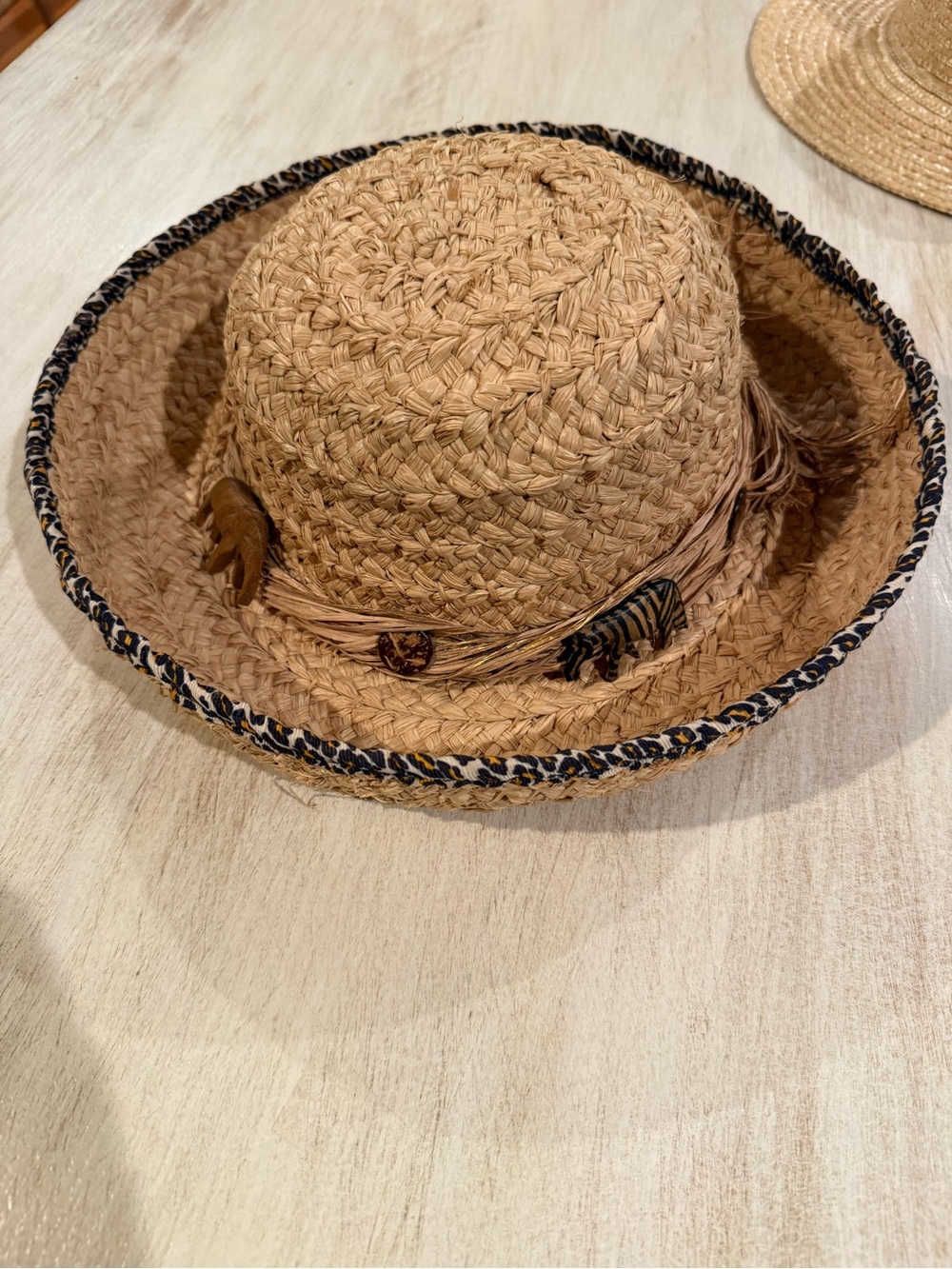 Kathy Jeanne woven raffia safari sun hat Animal Print Trim